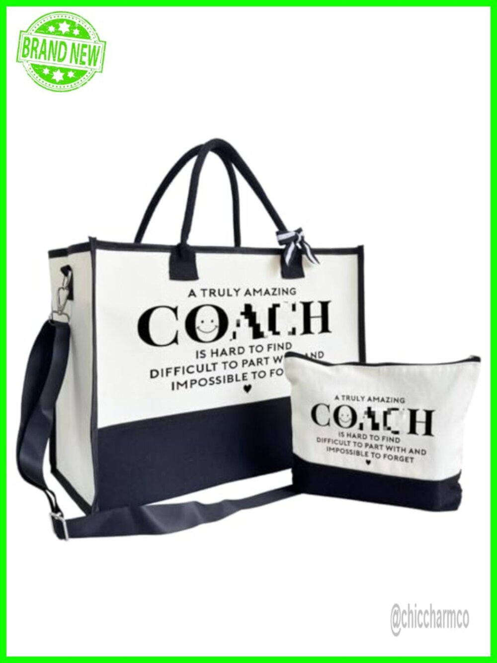 Canvas Tote Bag for Women with Zipper Closure and Makeup Bag